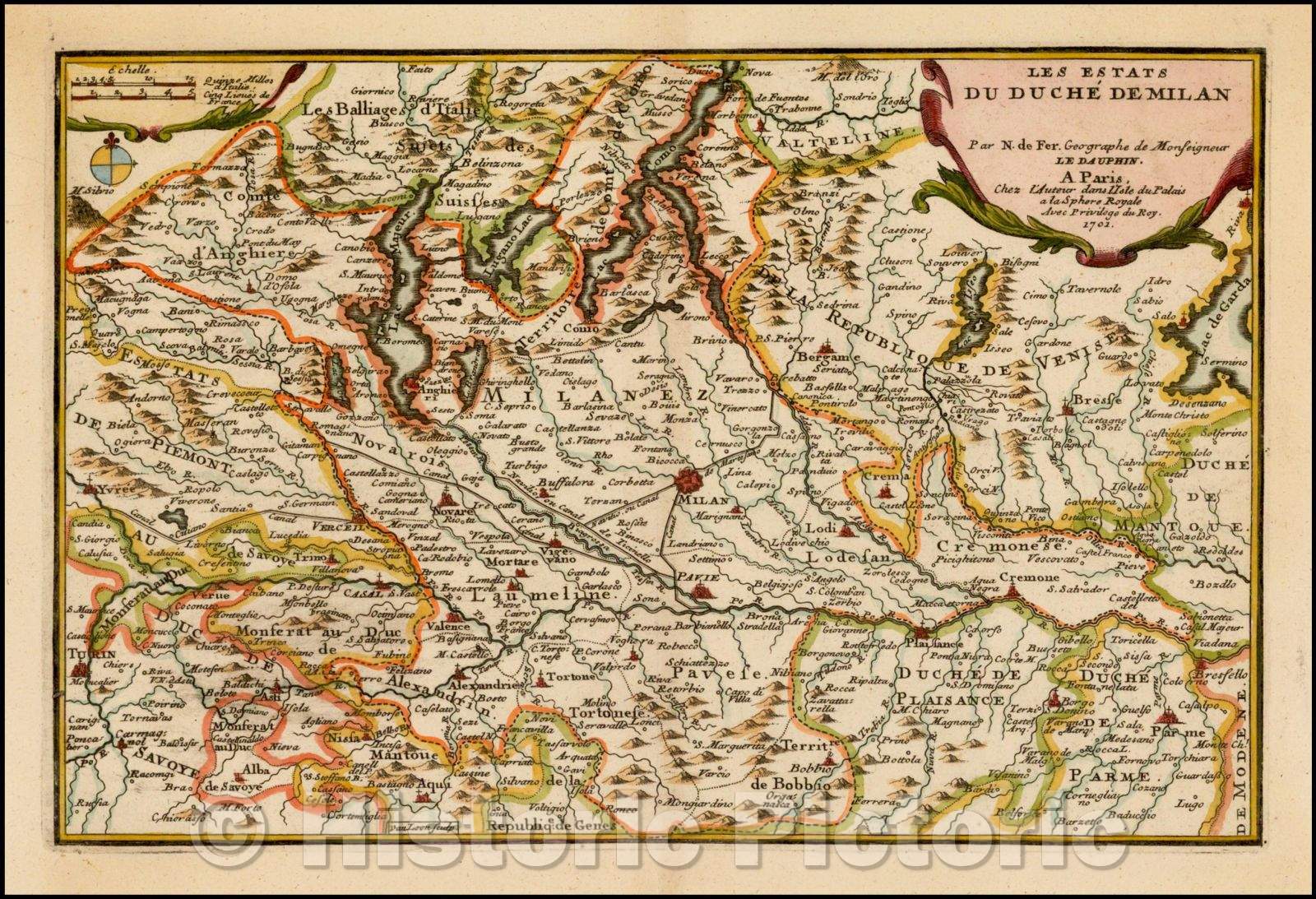 Historic Map - Les Estats Du Duche De Milan, 1702, Nicolas de Fer - Vintage Wall Art