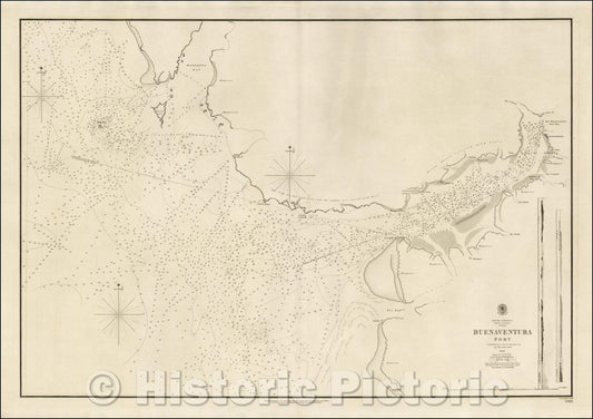 Historic Map - Colombia, Buenaventura Port Surveyed, 1854, British Admiralty - Vintage Wall Art