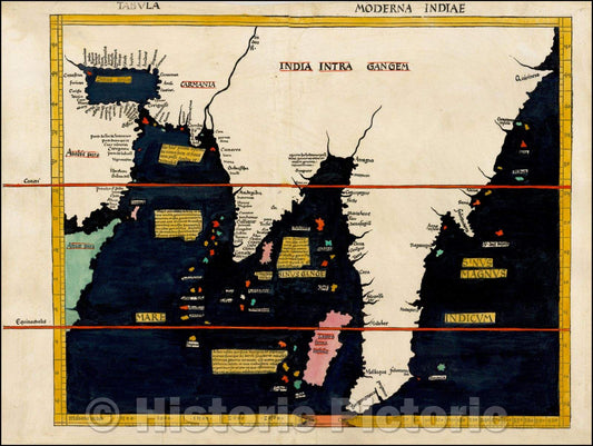 Historic Map - Tabula Moderna Indiae, 1513, Martin Waldseem?ller - Vintage Wall Art