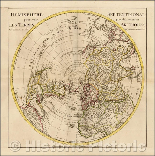 Historic Map - Hemisphere Septentrional pour voir plus distinctement Les Terres Arctiques, 1720, Johannes Covens - Vintage Wall Art