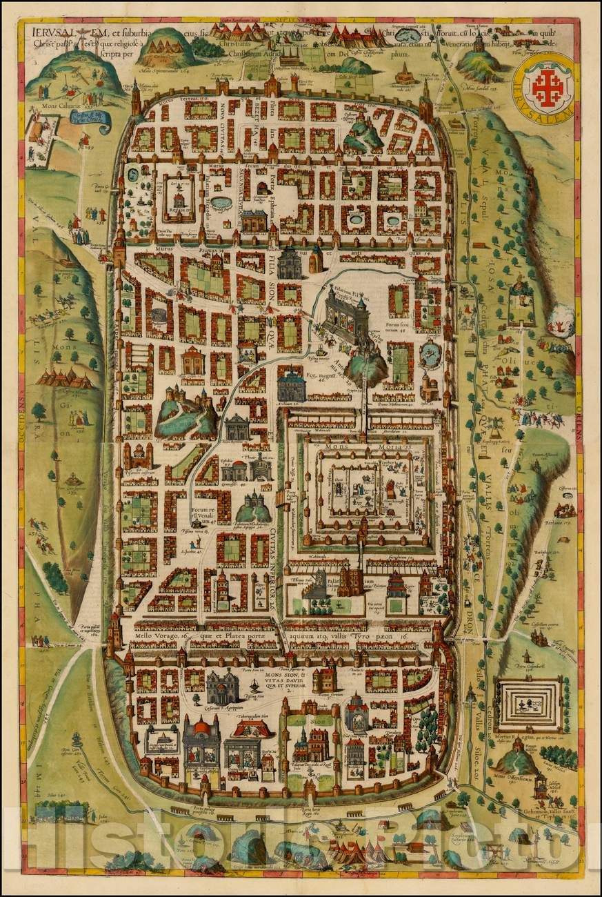 Historic Map - Ierusalem, et Suburbia eius, sicut Tempore Christi Floruit, cum Locis in quibus Christ Passus Descripta per Christianum Adrichom Delphum, 1588 v4