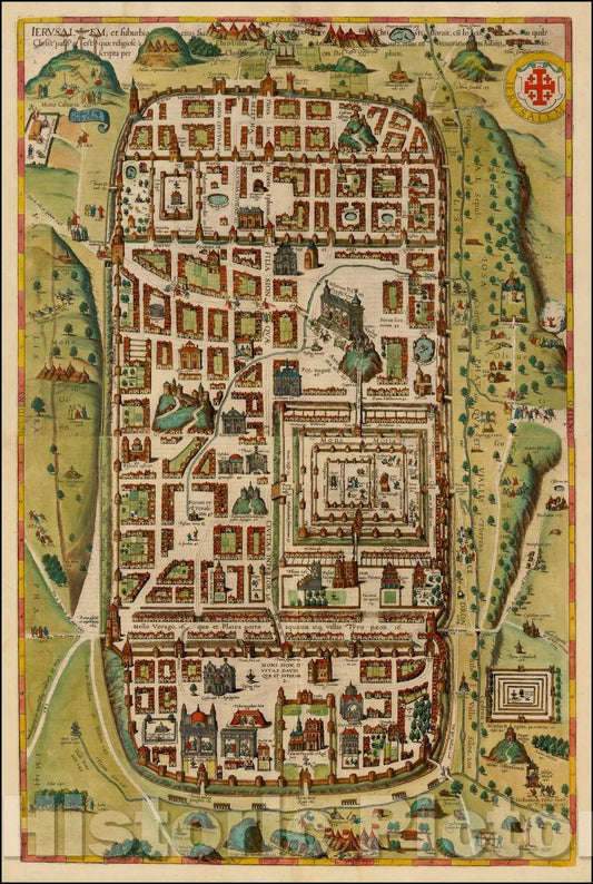 Historic Map - Ierusalem, et Suburbia eius, sicut Tempore Christi Floruit, cum Locis in quibus Christ Passus Descripta per Christianum Adrichom Delphum, 1588 v4