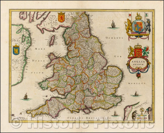Historic Map - Anglia Regnum, 1644, Jan Jansson - Vintage Wall Art