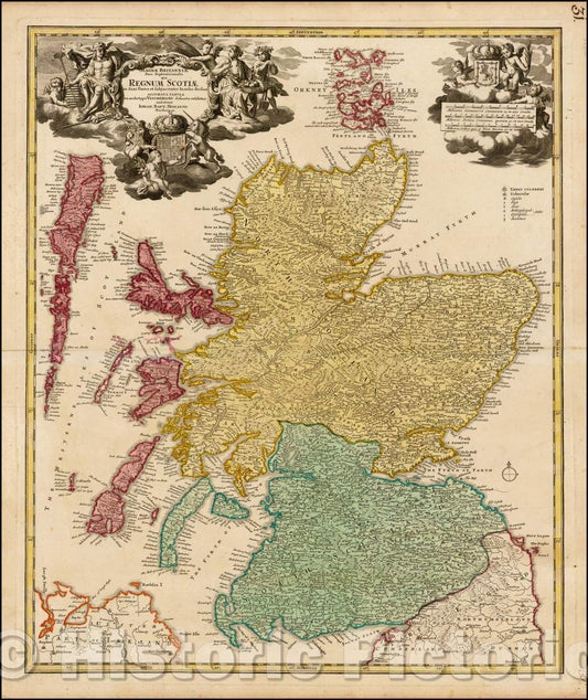 Historic Map - Magnae Britanniae Pars Septentrionalis qua Regnum Scotiae, 1710, Johann Baptist Homann v2