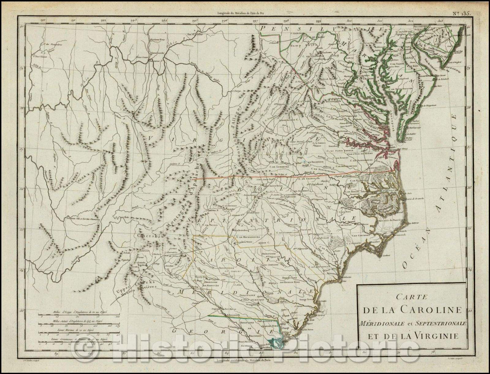 Historic Map - Carte De La Caroline Meridionale et Septentrionale et de La Virginie, 1795, Pierre Fran?is Tardieu - Vintage Wall Art