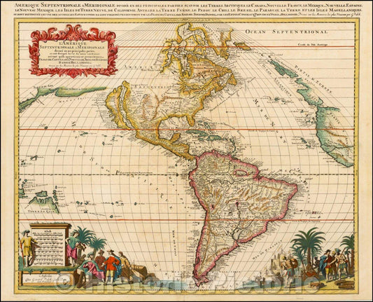 Historic Map - L'Amerique Septentrionale & Meridionale divisee en ses principales parties, 1702, Gerard Valk - Vintage Wall Art