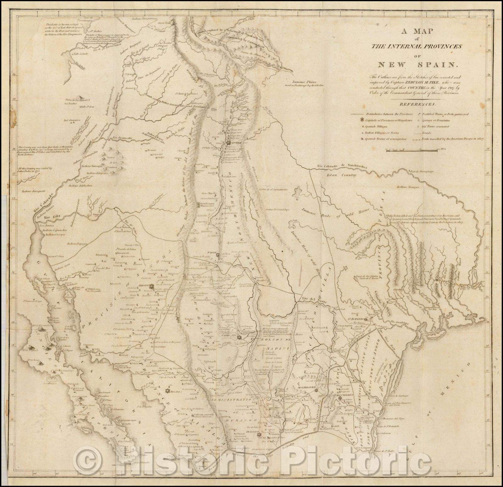 Historic Map - Internal Provinces of New Spain, 1810, Zebulon Montgomery Pike - Vintage Wall Art