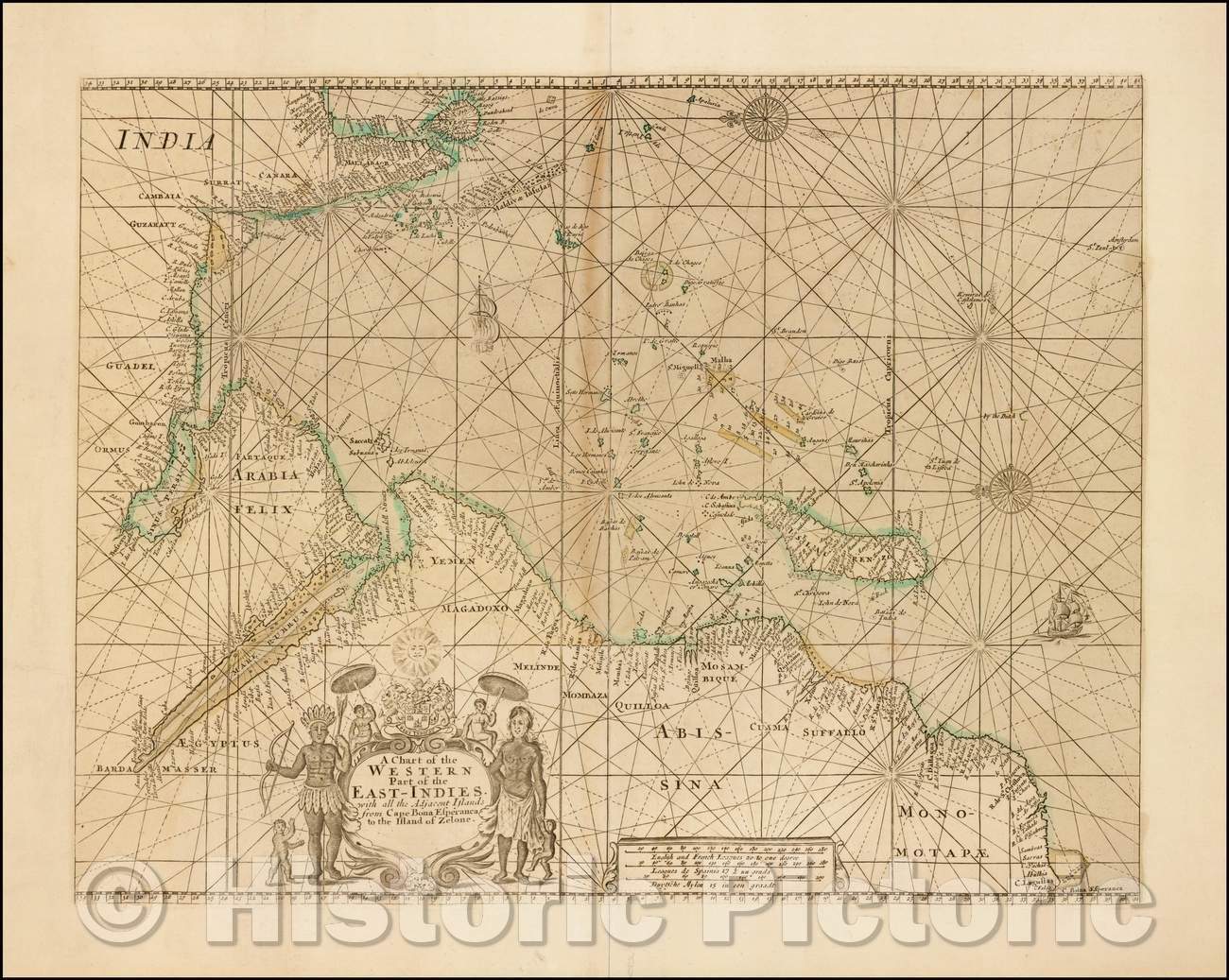 Historic Map - A Chart of the Western Part of the East-Indies. With All the Adjacent Islands from Cape Bona Esperanca to the Island of Zelone, 1720 - Vintage Wall Art