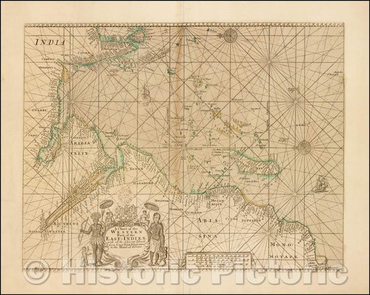 Historic Map - A Chart of the Western Part of the East-Indies. With All the Adjacent Islands from Cape Bona Esperanca to the Island of Zelone, 1720 - Vintage Wall Art