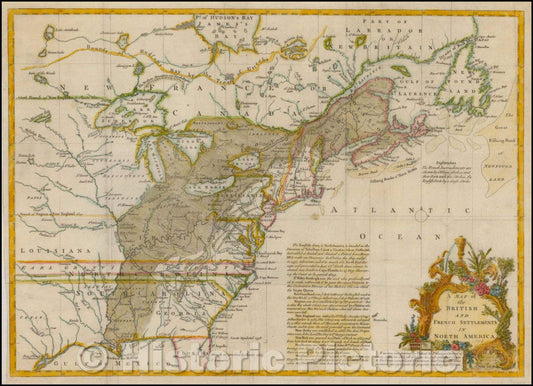 Historic Map - British and French Settlements in North America, 1755, Gentleman's Magazine - Vintage Wall Art