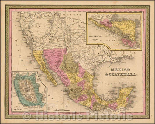 Historic Map - Mexico & Guatemala, 1846, Samuel Augustus Mitchell - Vintage Wall Art