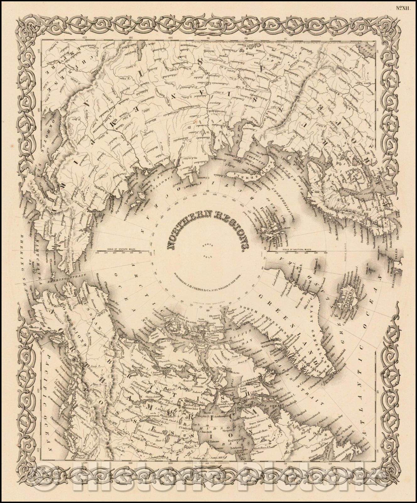 Historic Map - Northern Regions, 1856, Joseph Hutchins Colton - Vintage Wall Art