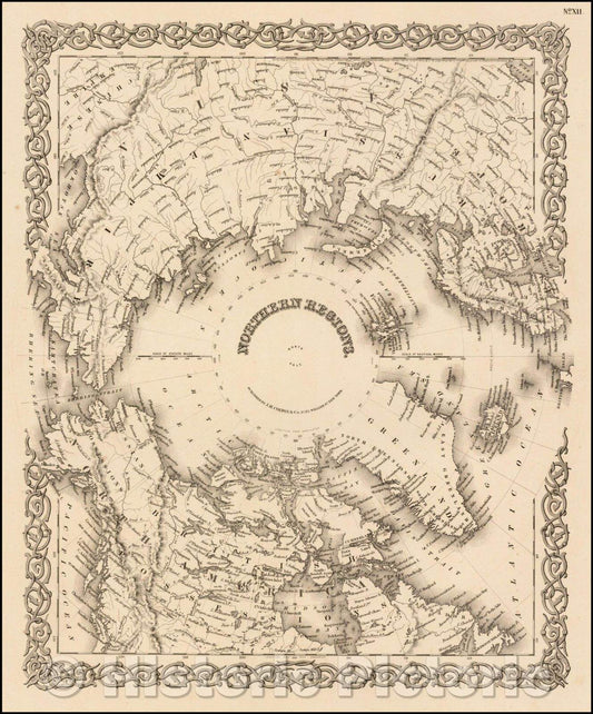 Historic Map - Northern Regions, 1856, Joseph Hutchins Colton - Vintage Wall Art