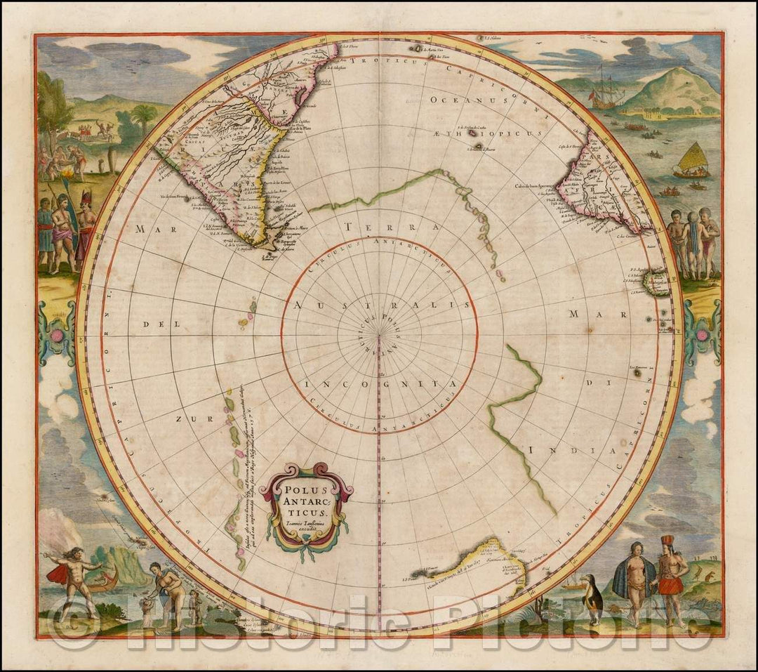 Historic Map - Polus Antarcticus Joannes Janssonius excudit. / Third state of Hondius' Map of the South Polar Region, 1650, Jan Jansson - Vintage Wall Art