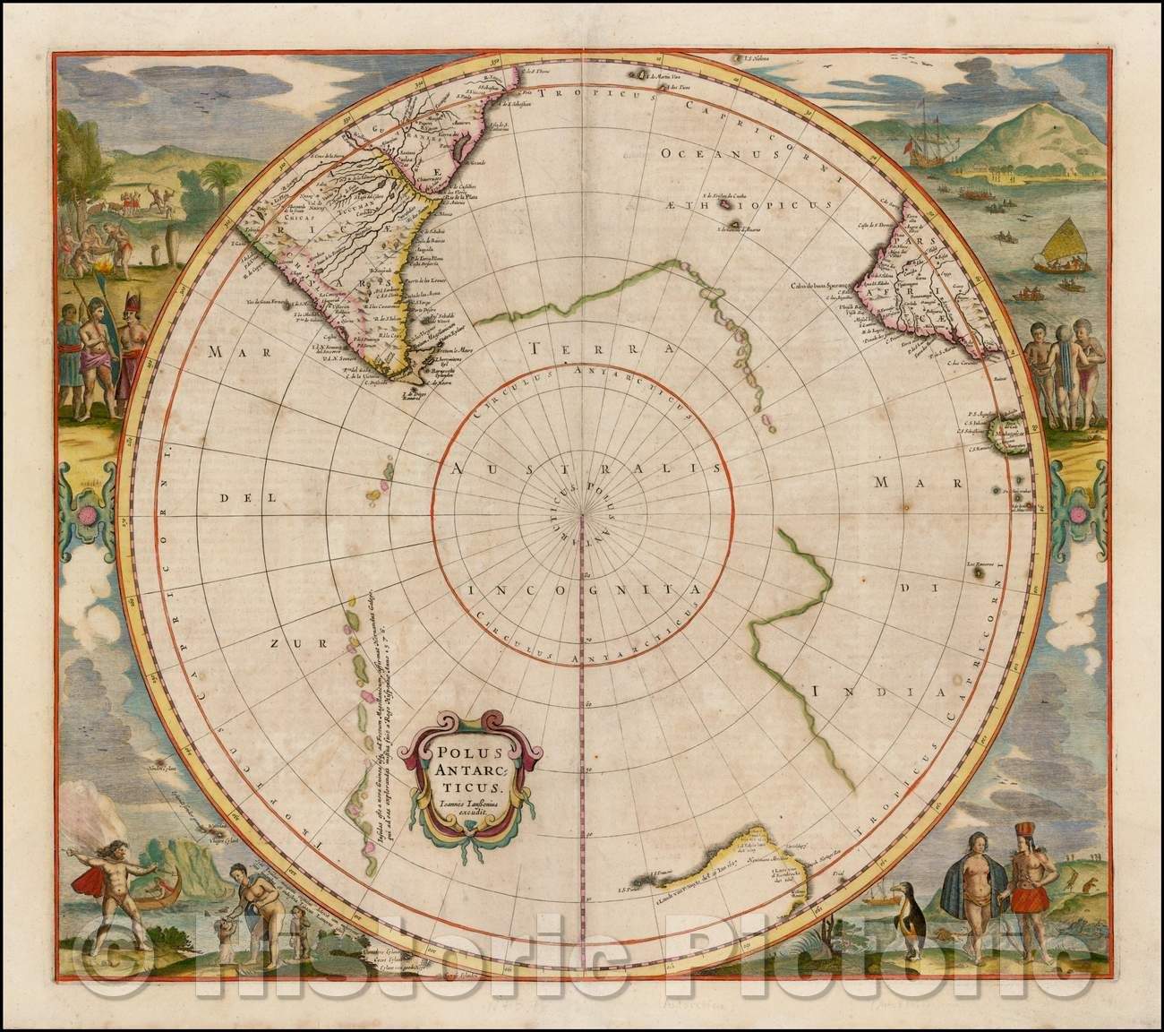 Historic Map - Polus Antarcticus Joannes Janssonius excudit. / Third state of Hondius' Map of the South Polar Region, 1650, Jan Jansson - Vintage Wall Art
