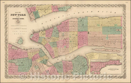 Historic Map - Map of New York And the Adjacent Cities, 1855, Joseph Hutchins Colton v3