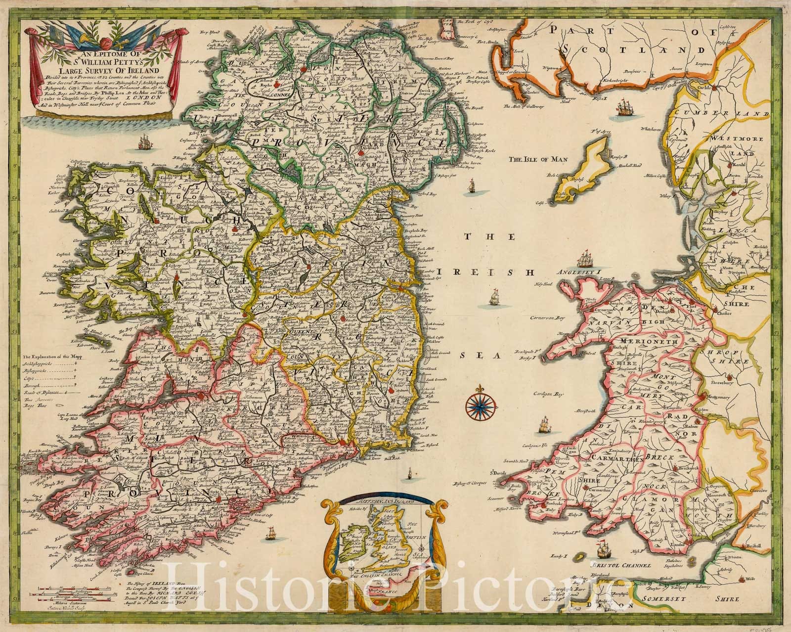 Historic Map - An Epitome of Sr William Petty's Large Survey of Ireland, 1689, Philip Lea - Vintage Wall Art
