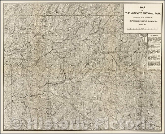 Historic Map - Map of the Yosemite National Park Prepared For Use of U.S. Troops, 1896, U.S. Government v3
