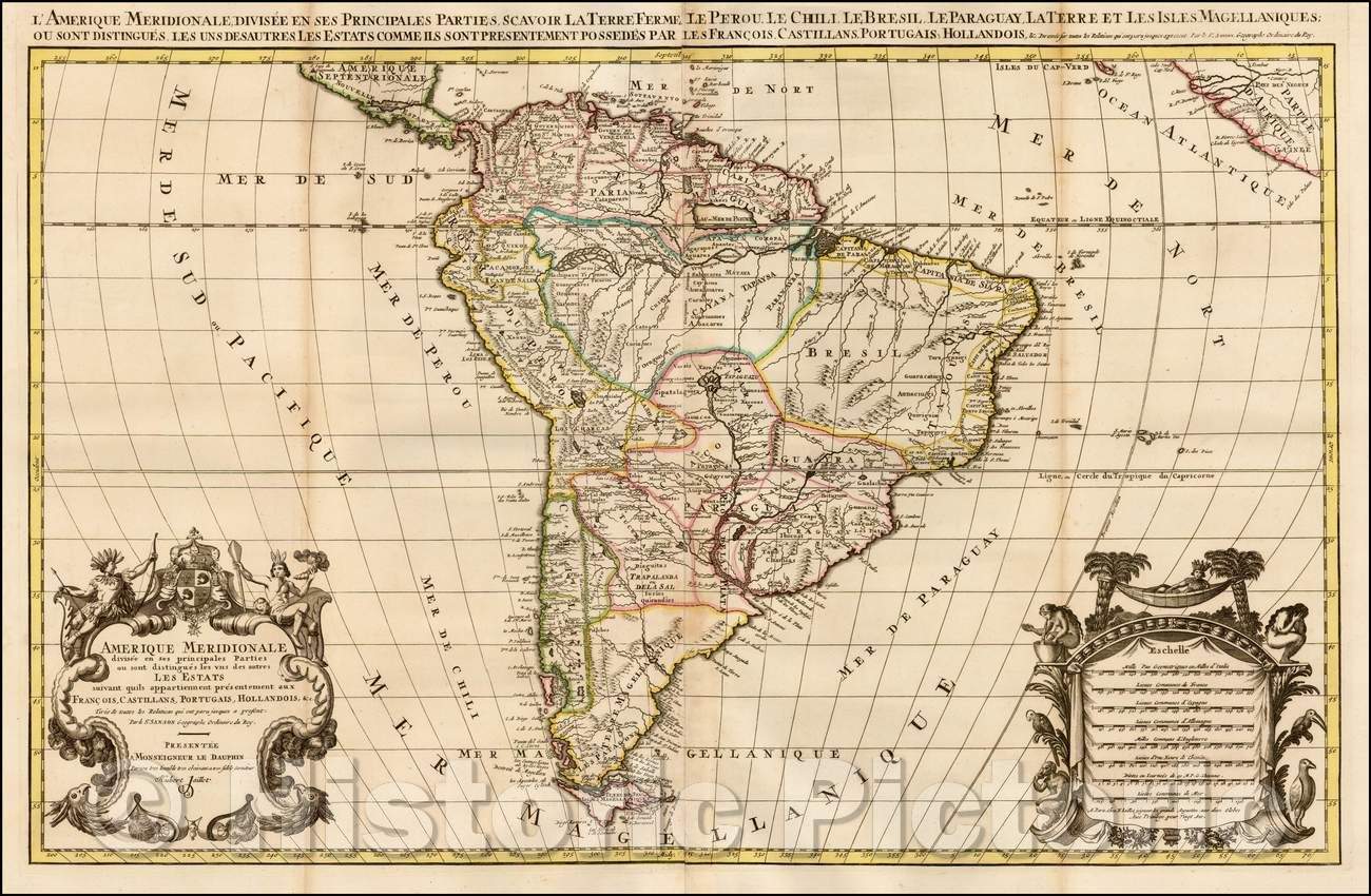 Historic Map - Amerique Meridionale divisee en ses Principales Parties, 1696, Alexis-Hubert Jaillot v1