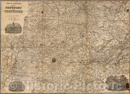 Historic Map - West & Johnson's Map. Kentucky and Tennessee, West & Johnston - Vintage Wall Art