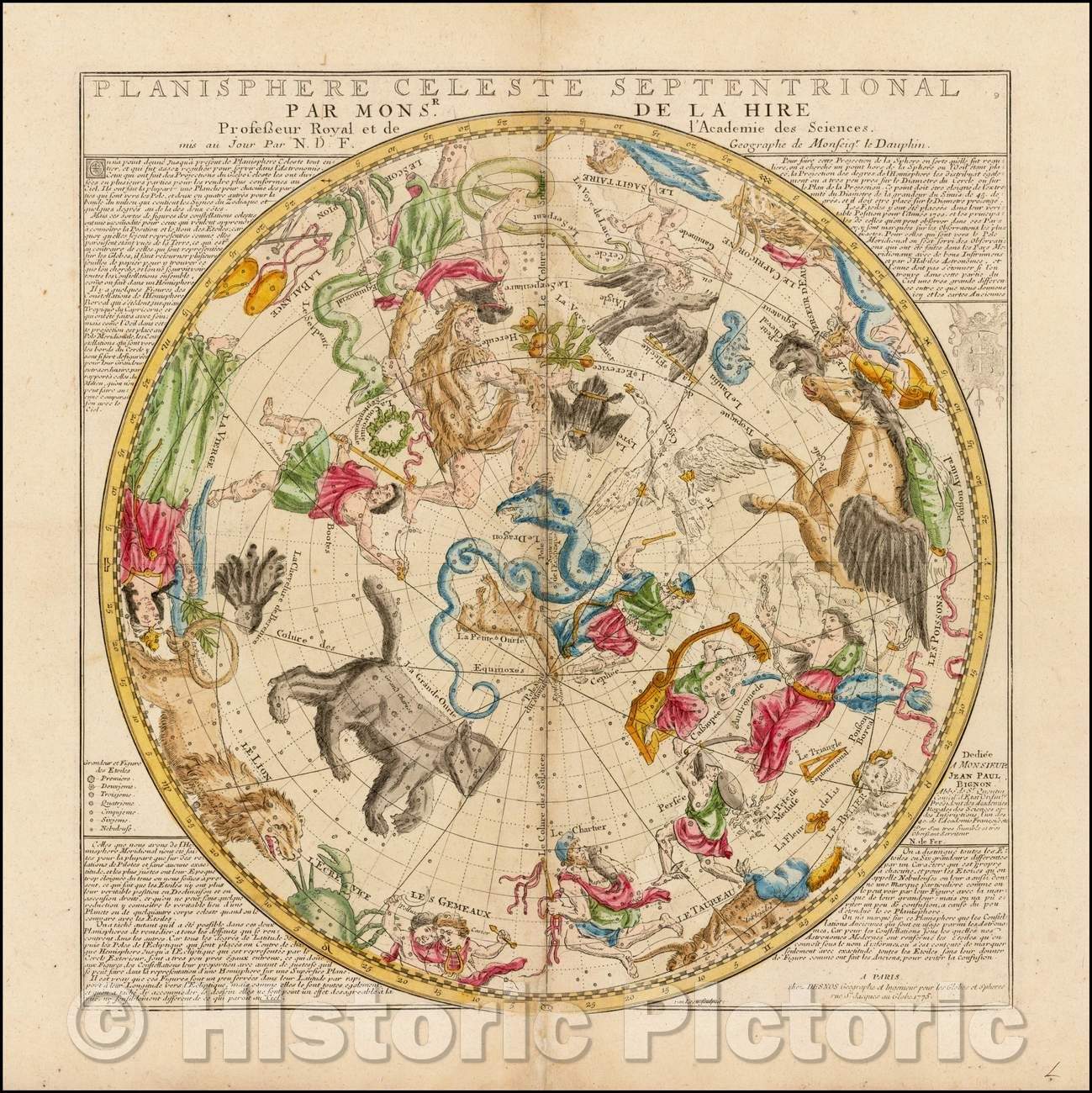Historic Map - Planisphere Celeste Septentrional Par Monsr. De La Hire, 1775, Nicolas de Fer - Vintage Wall Art