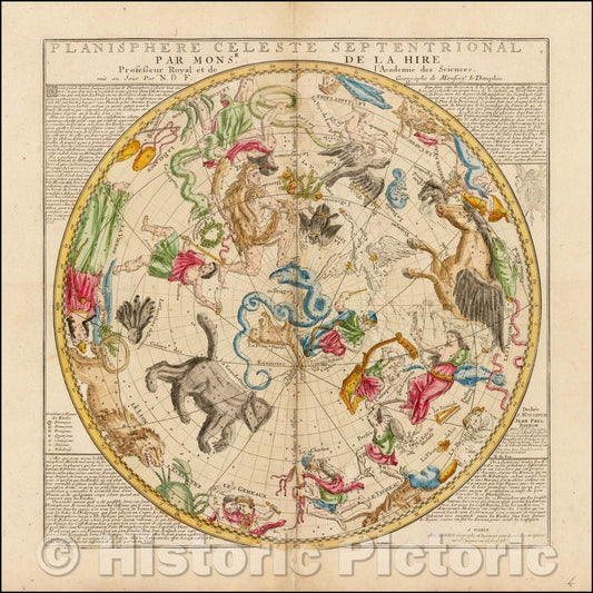 Historic Map - Planisphere Celeste Septentrional Par Monsr. De La Hire, 1775, Nicolas de Fer - Vintage Wall Art