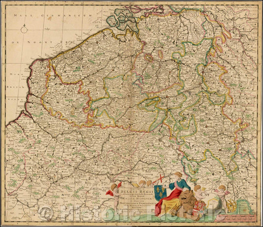Historic Map - Provinciae Belgii Regii Distinctae eo quo Sunt hodie divise modo Inter Regem Galliae/Map of Belgium, published by Justus Danckerts, 1690 - Vintage Wall Art