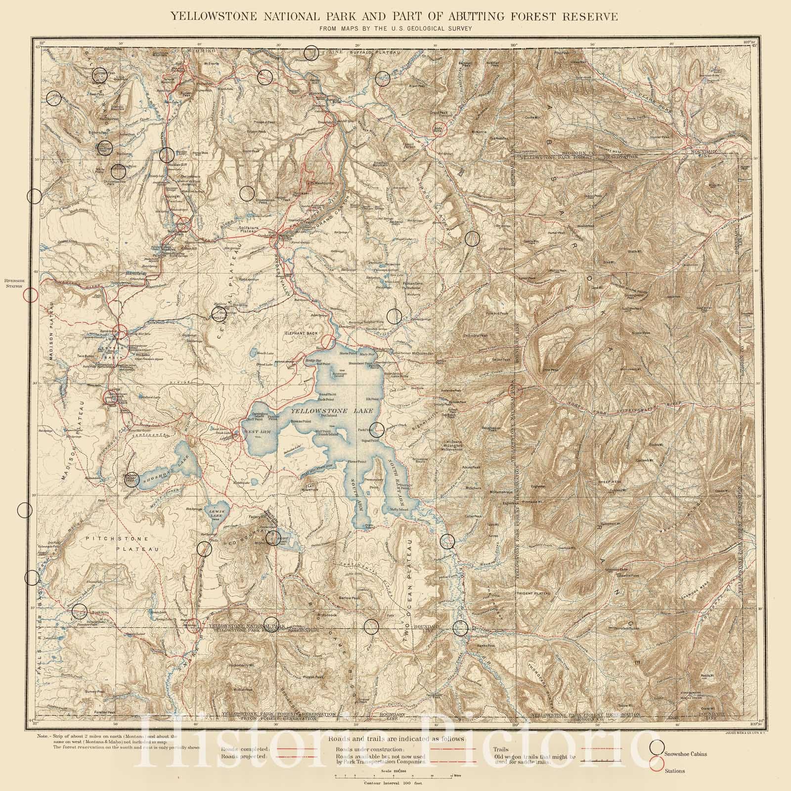 Historic Map - Yellowstone National Park and Part of Abutting Forest Reserve From Maps, 1900, United States Bureau of Topographical Engineers - Vintage Wall Art