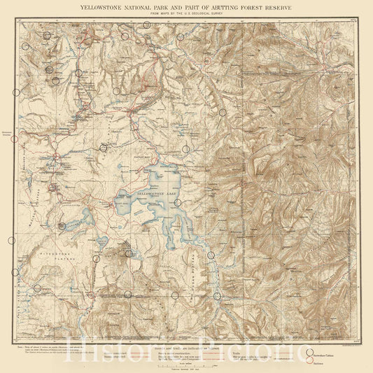 Historic Map - Yellowstone National Park and Part of Abutting Forest Reserve From Maps, 1900, United States Bureau of Topographical Engineers - Vintage Wall Art