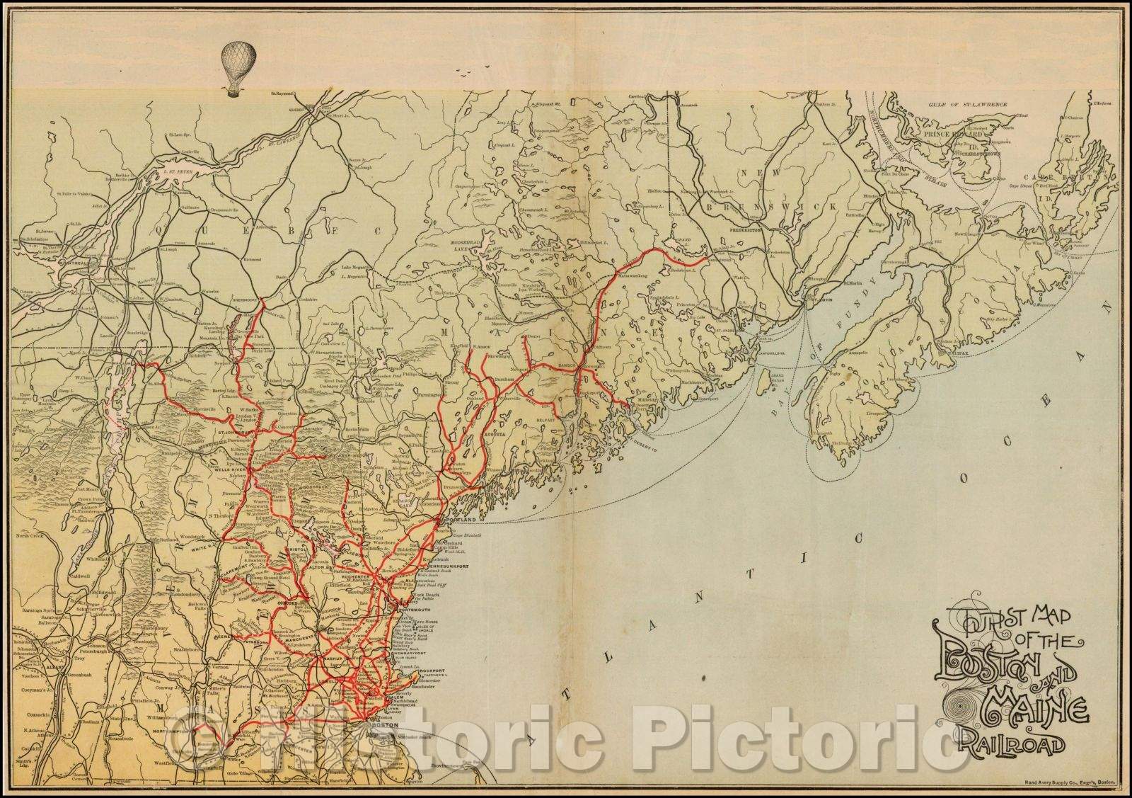 Historic Map - Tourist Map of the Boston and Maine Railroad, 1889, Rand, Avery & Co. - Vintage Wall Art
