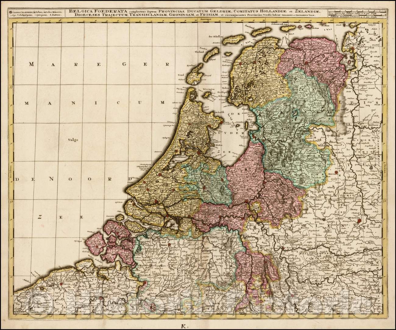 Historic Map - Belgica Foederata complectens septem Provincias, Ducatum, Geldriae, Comitatus Hollandiae et Zelandiae :: Low Countries, 1710 - Vintage Wall Art