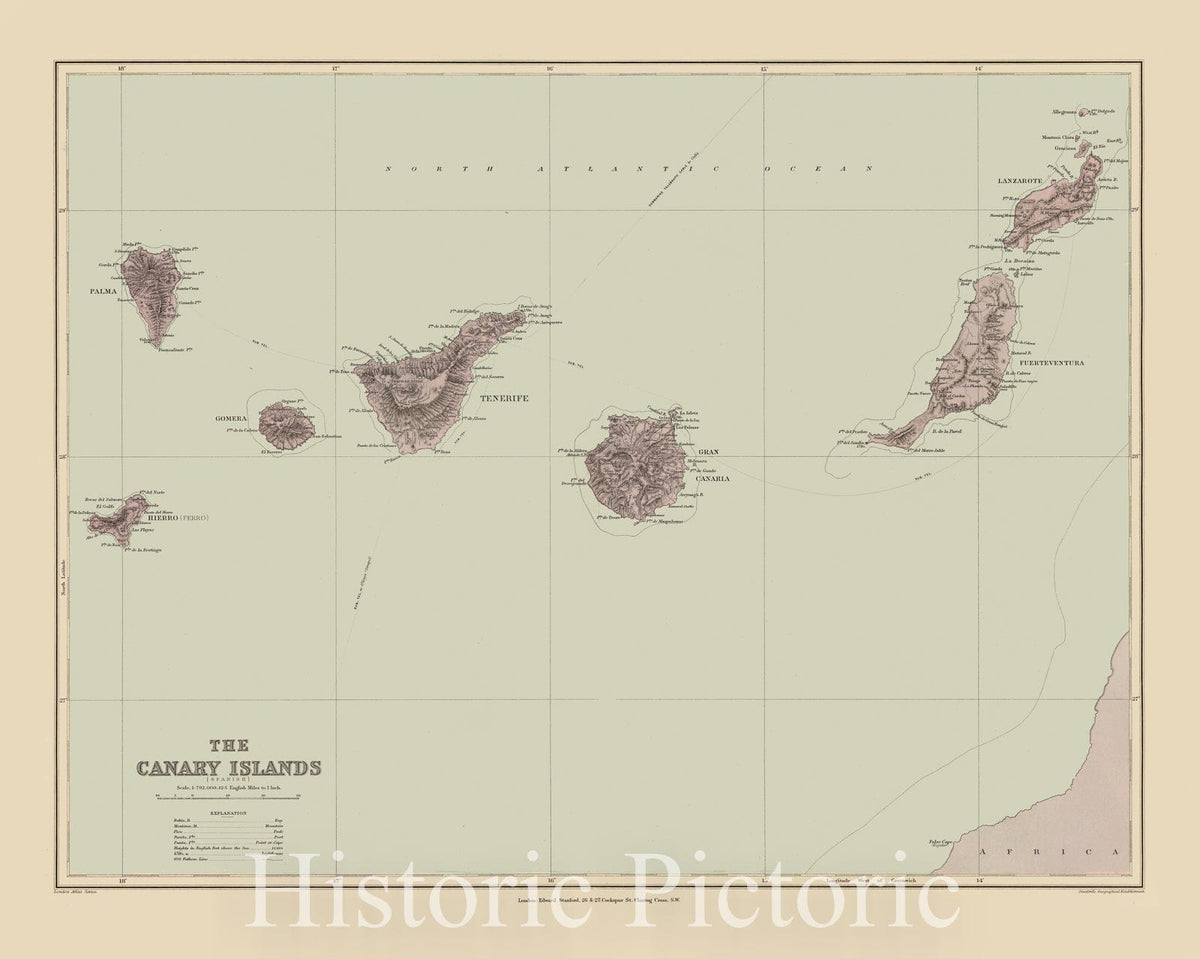 Historic Map - The Canary Islands, 1896, Edward Stanford - Vintage Wall Art