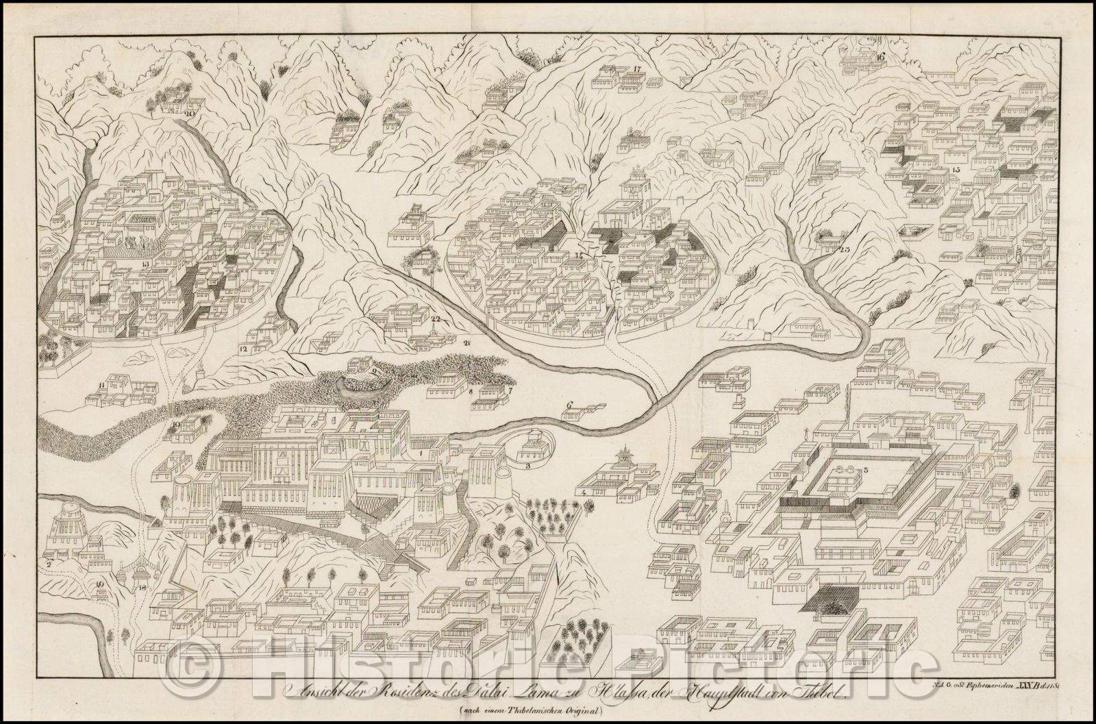 Historic Map - Ansicht der Residenz des Dalai Lama zu H'lafsa, der Hauptstadt von/City Plan of the home of the Dalai Lama in Tibet, 1830, Anonymous - Vintage Wall Art
