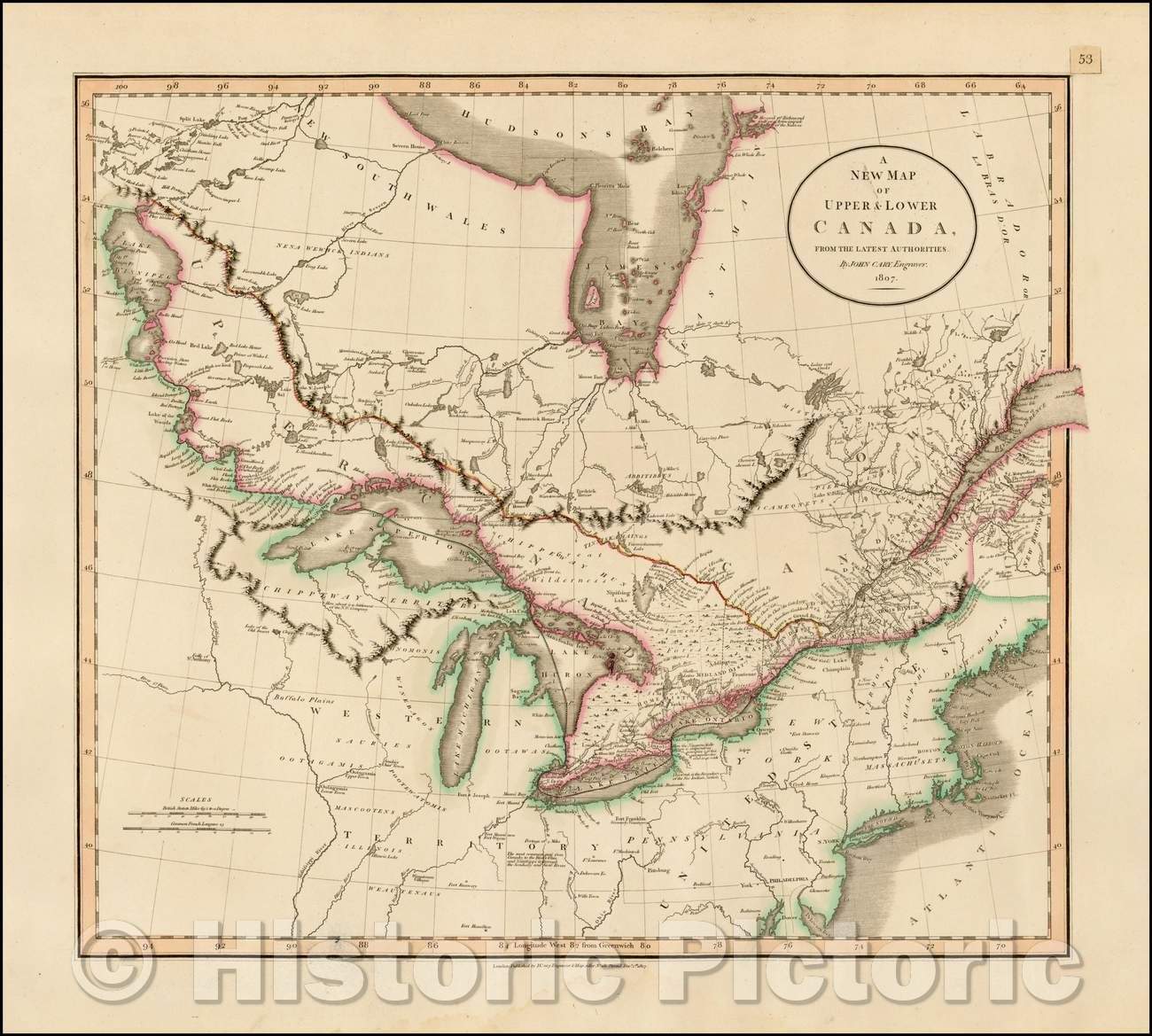 Historic Map - A New Map of Upper & Lower Canada, From the Latest Authorities, 1807, John Cary - Vintage Wall Art