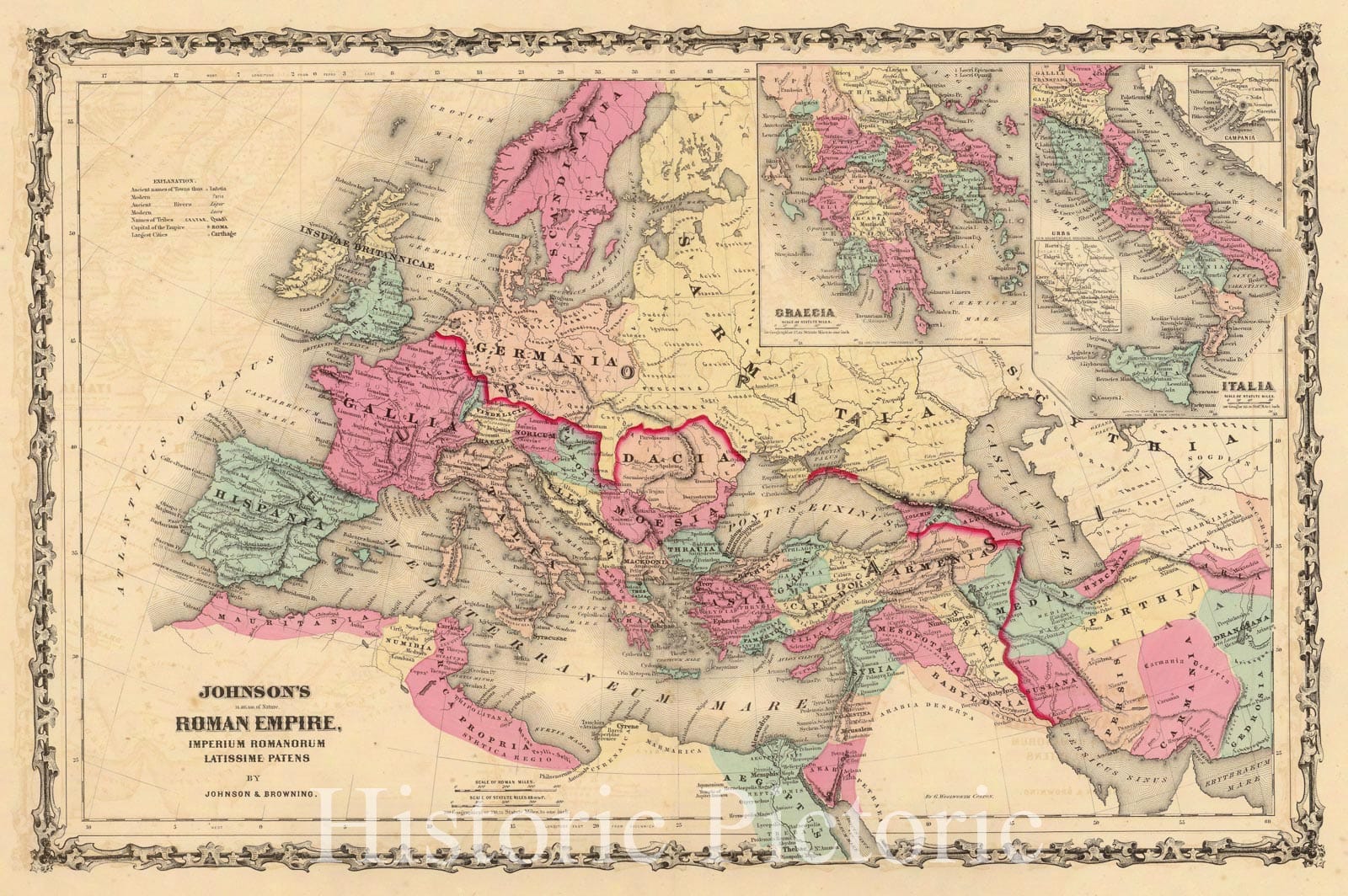 Roman Empire - Ancient Map, 1861 | Johnson's Historical Map Print