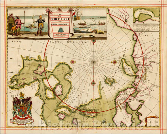 Historic Map - North-Pole and the parts Adjoining, 1680, Moses Pitt - Vintage Wall Art