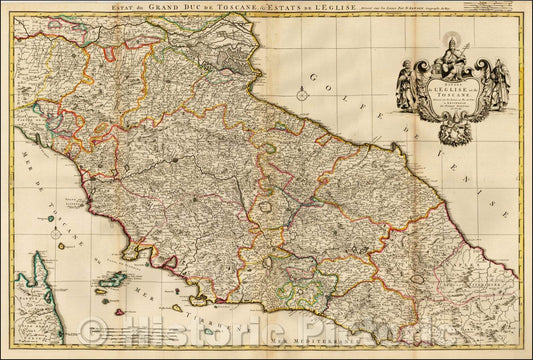 Historic Map - Estats de L'Eglise et de Toscane/Map of Tuscany and the Church of the State, from De Fer's Atlas Curieux, 1696, Pieter Mortier - Vintage Wall Art