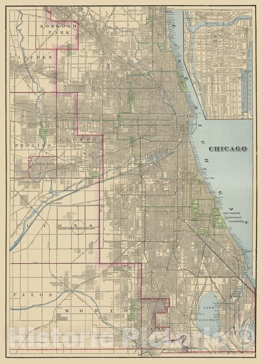 Historic Map - Chicago, 1893, George F. Cram v1