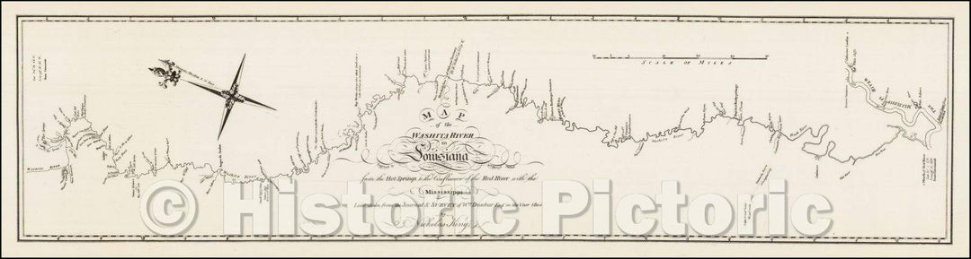Historic Map - Map of the Washita river in Louisiana from the Hot Springs to the confluence of the Red River with the Mississippi, 1804, George T. Dunbar v8