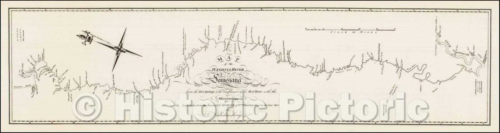Historic Map - Map of the Washita river in Louisiana from the Hot Springs to the confluence of the Red River with the Mississippi, 1804, George T. Dunbar v8