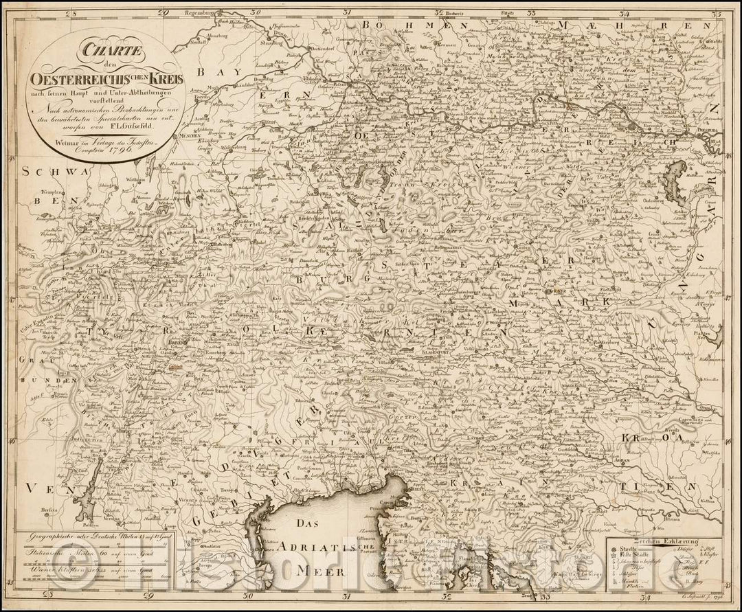 Historic Map - Charte den Oesterreichis Chen Kreis nach setnen haupt Unter-Abtheilungen vorstellend/Map of the Austrian Empire, published in Weimar, 1796 - Vintage Wall Art