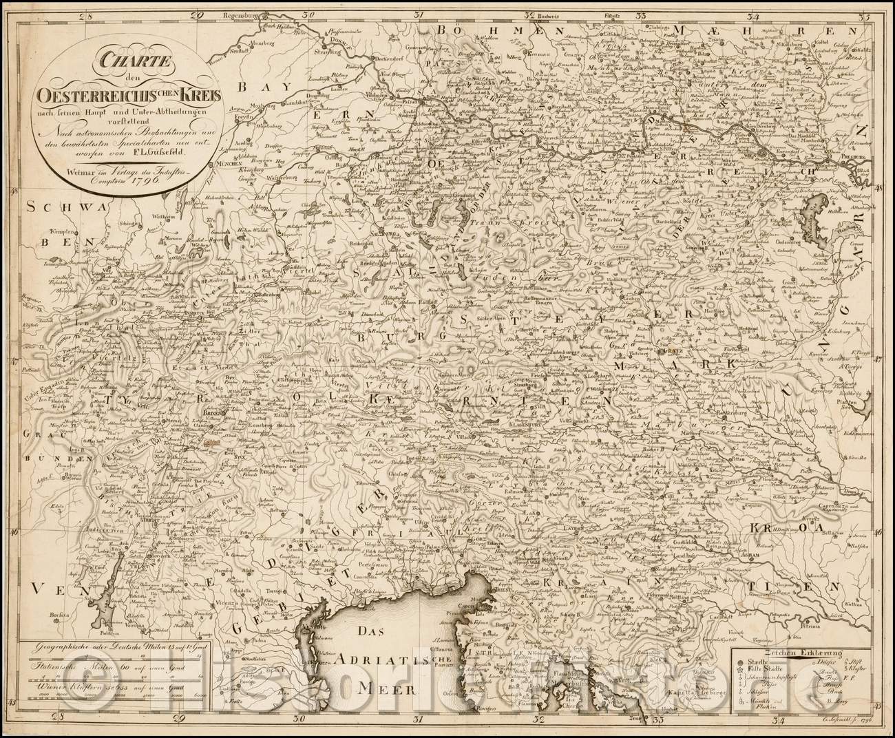 Historic Map - Charte den Oesterreichis Chen Kreis nach setnen haupt Unter-Abtheilungen vorstellend/Map of the Austrian Empire, published in Weimar, 1796 - Vintage Wall Art