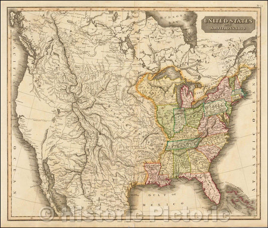Historic Map - United States and Additions, 1820, John Thomson - Vintage Wall Art