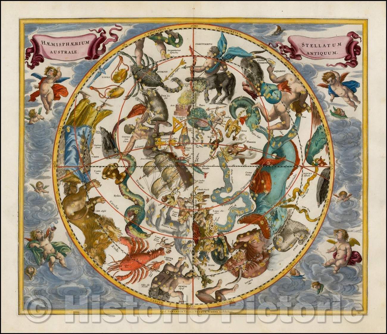 Historic Map - Haemisphaerium Stellatum Australe Antiquum, 1660, Andreas Cellarius v2