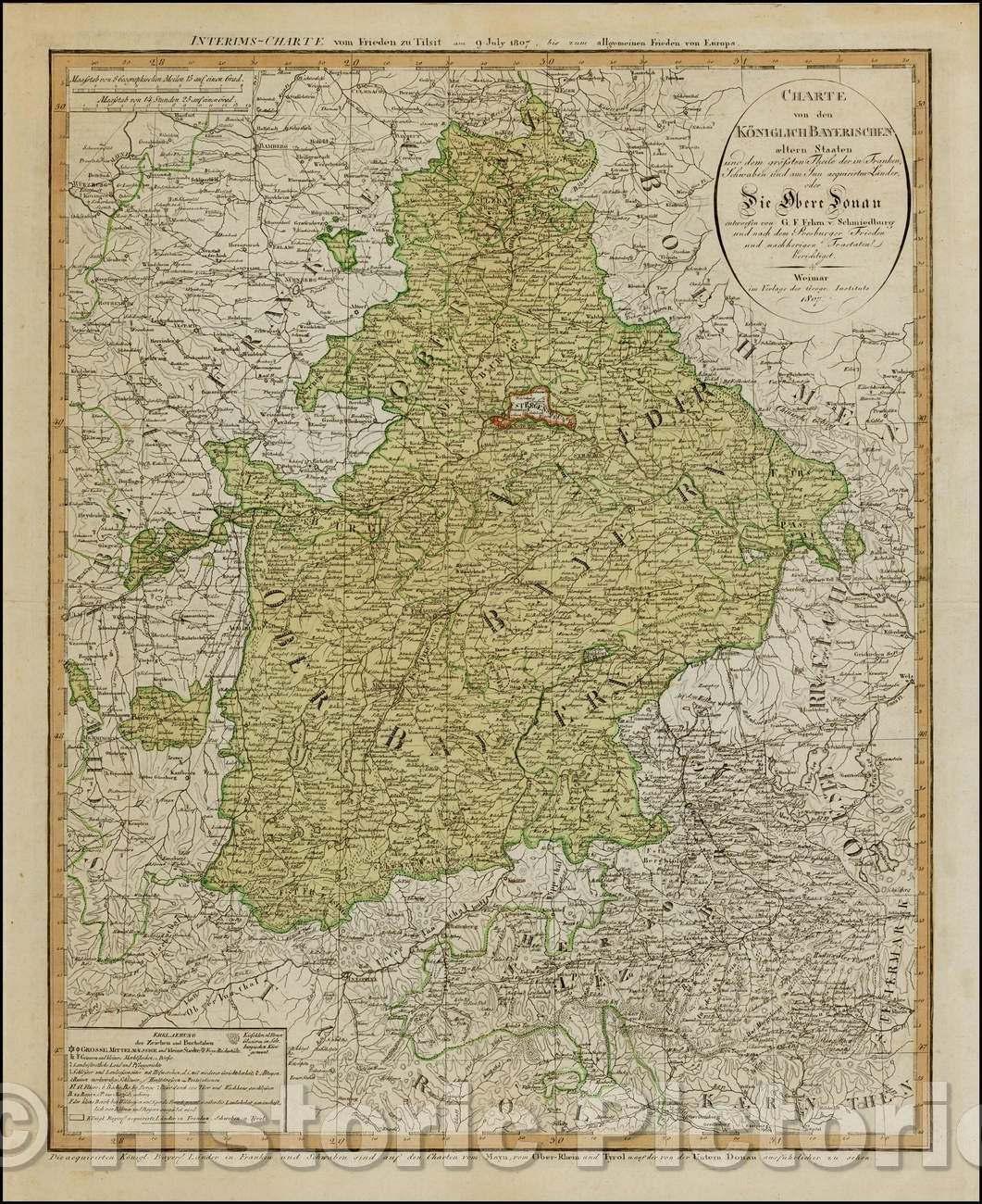 Historic Map - Charte von den Koniglich Bayerischen altern Staaten und dem grosstn Theile der in F/Map showing the recently formed Kingdom of Bavaria, 1807 - Vintage Wall Art