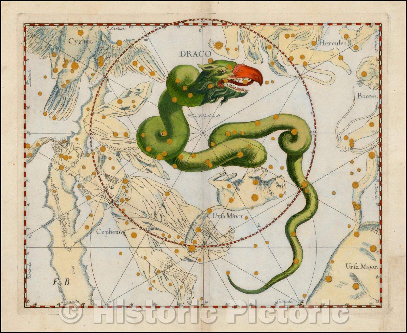 Historic Map - Draco, 1687, Johannes Hevelius - Vintage Wall Art