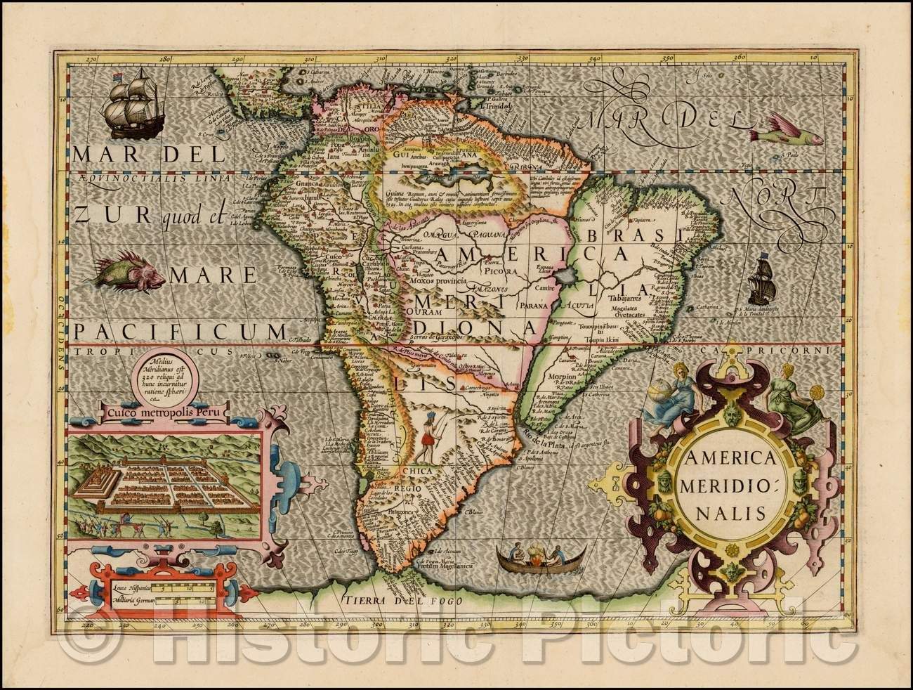 Historic Map - America Meridionalis, 1610, Jodocus Hondius - Vintage Wall Art