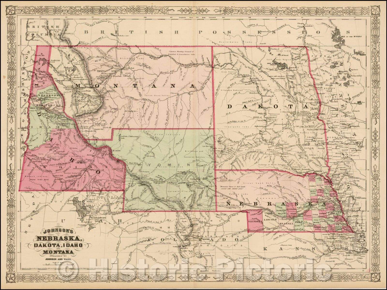 Historic Map - Johnson's Nebraska, Dakota, Idaho & Montana, 1865, Alvin Jewett Johnson v1