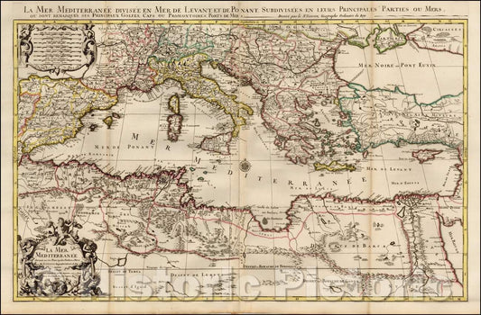 Historic Map - La Mer Mediterranee Divisee en Mer De Levant Et De Poinantg Subdivisees En Leur Princpales Parties our Mare, 1696, Alexis-Hubert Jaillot - Vintage Wall Art