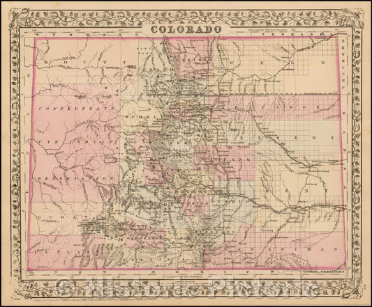 Historic Map - Colorado [with Indian Territory on verso], 1881, Samuel Augustus Mitchell Jr. - Vintage Wall Art
